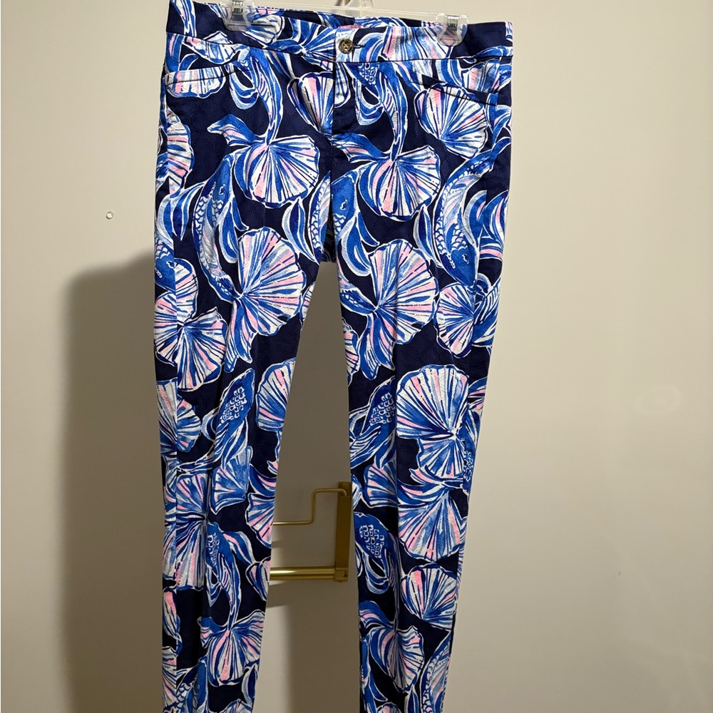 Lilly Pulitzer Navy Blue Floral Straight Leg Pants